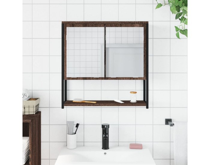 Sonata H Огледален шкаф за баня кафяв дъб 60x16x60 см инженерно дърво