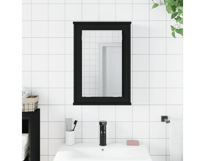 Sonata H Шкаф за баня с огледало, черен, 42x12x60 см, инженерно дърво