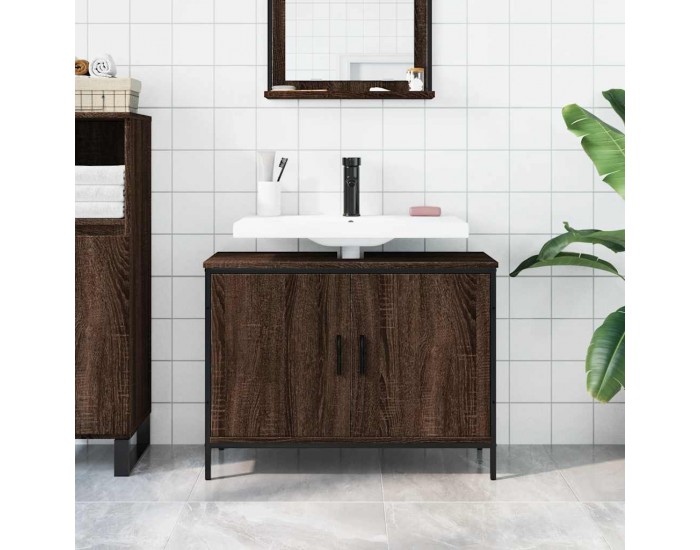 Sonata H Шкаф за мивка за баня, кафяв дъб, 80x30x60 см, инженерно дърво