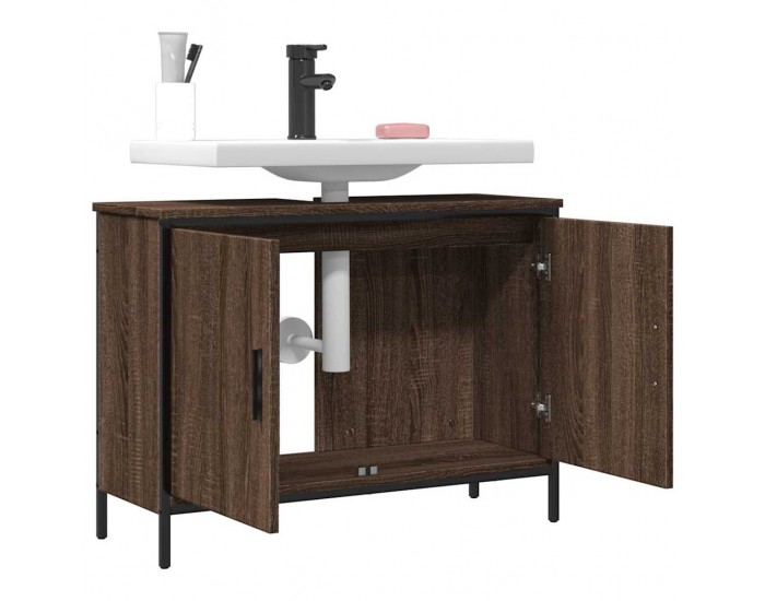 Sonata H Шкаф за мивка за баня, кафяв дъб, 80x30x60 см, инженерно дърво