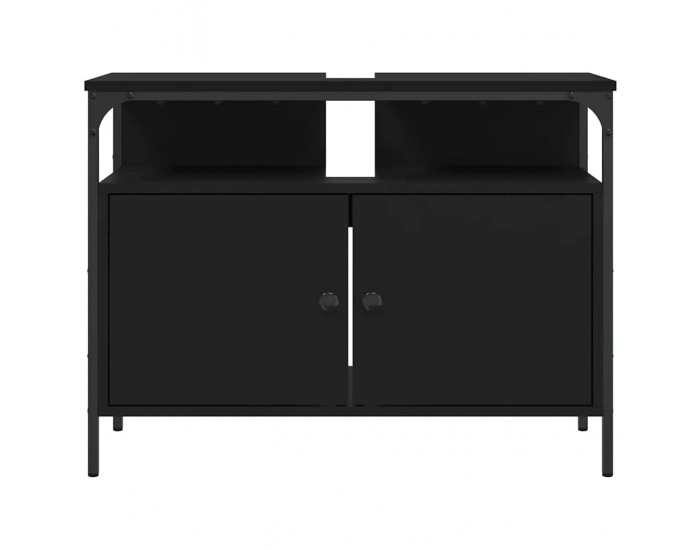 Sonata H Шкаф за мивка за баня, черен, 80x30x60 см, инженерно дърво