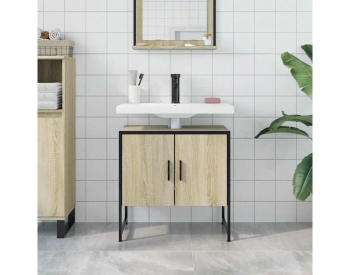 Sonata H Шкаф за мивка за баня, дъб сонома, 60x33x60 см, инженерно дърво