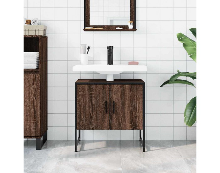 Sonata H Шкаф за мивка за баня, кафяв дъб, 60x33x60 см, инженерно дърво