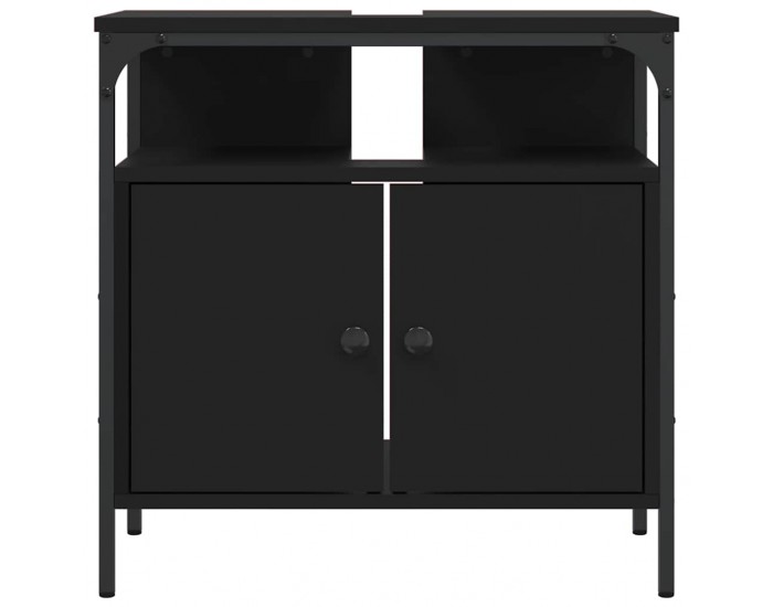 Sonata H Шкаф за мивка за баня, черен, 60x30x60 см, инженерно дърво