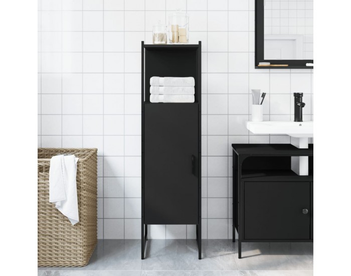 Sonata H Шкаф за баня, черен, 33x33x120,5 см, инженерно дърво
