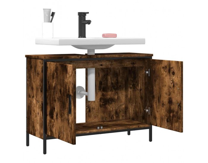 Sonata H Шкаф за мивка за баня, опушен дъб, 80x30x60 см, инженерно дърво