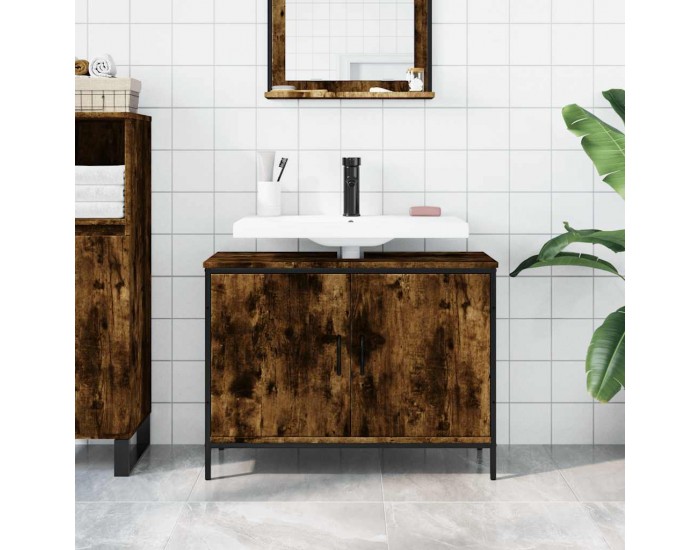 Sonata H Шкаф за мивка за баня, опушен дъб, 80x30x60 см, инженерно дърво