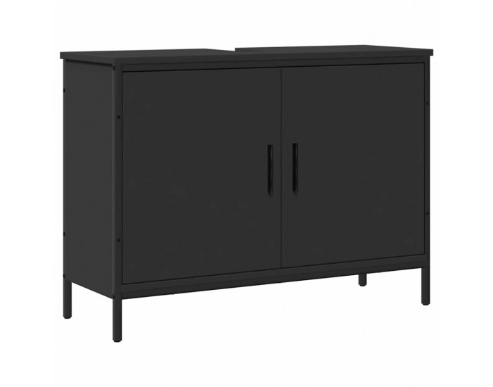 Sonata H Шкаф за мивка за баня, черен, 80x30x60 см, инженерно дърво