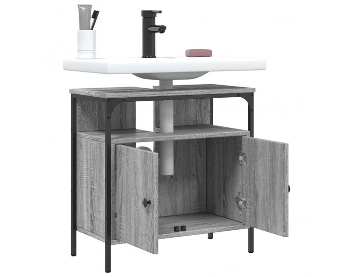 Sonata H Шкаф за мивка за баня, сив сонома, 60x30x60 см, инженерно дърво