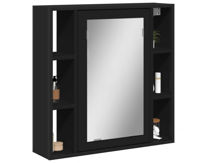 Sonata H Шкаф за баня с огледало, черен, 60x16x60 см, инженерно дърво
