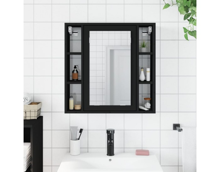Sonata H Шкаф за баня с огледало, черен, 60x16x60 см, инженерно дърво
