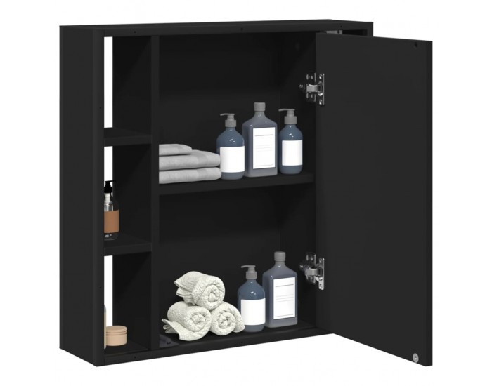 Sonata H Шкаф за баня с огледало, черен, 60x16x60 см, инженерно дърво