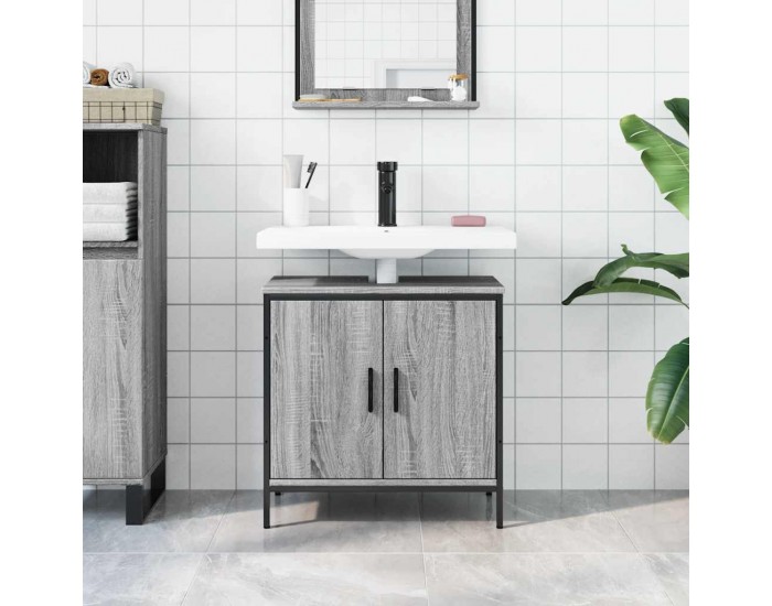 Sonata H Шкаф за мивка за баня, сив сонома, 60x30x60 см, инженерно дърво