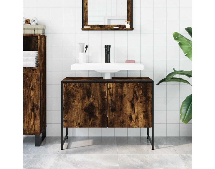 Sonata H Шкаф за мивка за баня, опушен дъб, 80x33x60 см, инженерно дърво