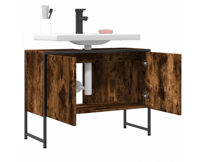 Sonata H Шкаф за мивка за баня, опушен дъб, 80x33x60 см, инженерно дърво