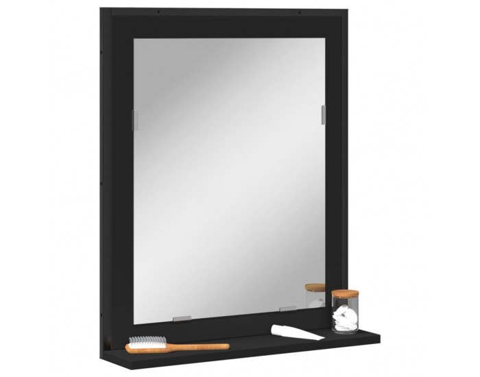 Sonata H Огледало за баня с рафт, черно, 50x12x60 см, инженерно дърво