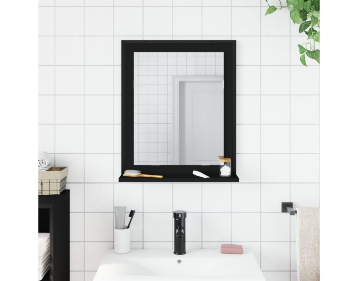 Sonata H Огледало за баня с рафт, черно, 50x12x60 см, инженерно дърво