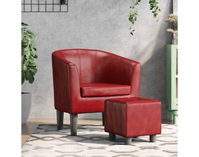 Sonata H Фотьойл с табуретка за крака, виненочервен, изкуствена кожа