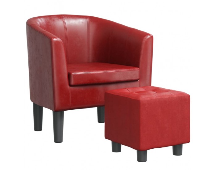 Sonata H Фотьойл с табуретка за крака, виненочервен, изкуствена кожа