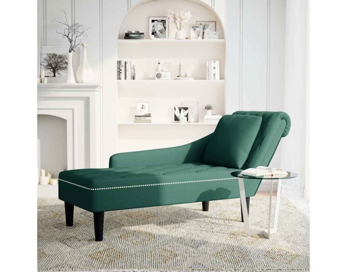 Sonata H Кушетка с възглавница и десен подлакътник, тъмнозелен, кадифе