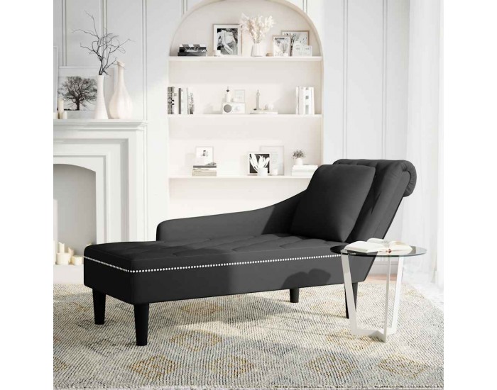 Sonata H Кушетка с възглавница и десен подлакътник, черен, кадифе