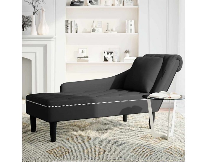 Sonata H Кушетка с възглавница и десен подлакътник, черен, кадифе