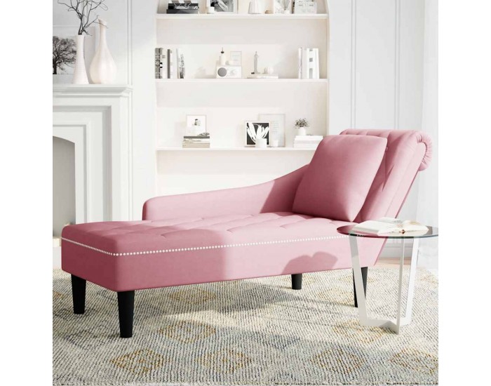 Sonata H Кушетка с възглавница и десен подлакътник, розов, кадифе