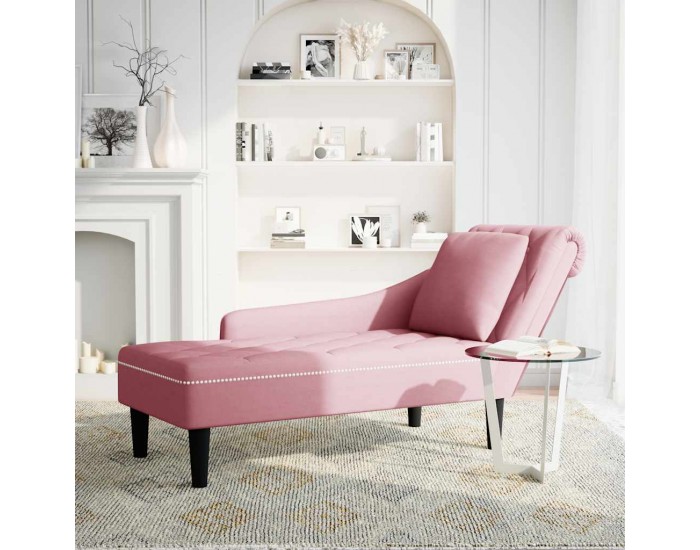 Sonata H Кушетка с възглавница и десен подлакътник, розов, кадифе
