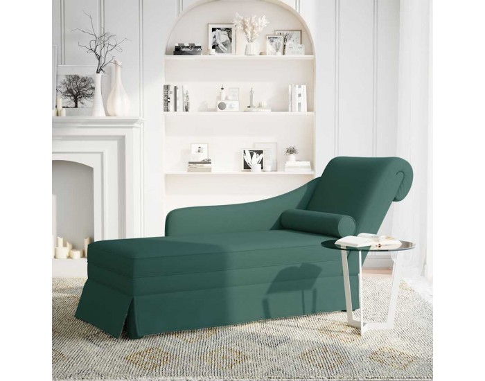 Sonata H Кушетка с болстер и десен подлакътник, тъмнозелен, кадифе