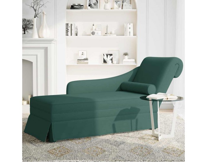 Sonata H Кушетка с болстер и десен подлакътник, тъмнозелен, кадифе