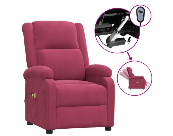 Sonata H Електрически масажен стол, виненочервен, кадифе