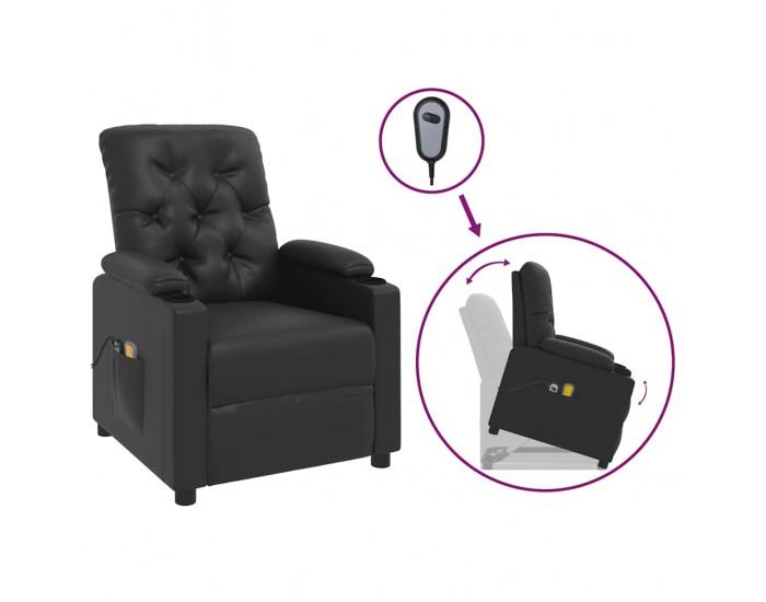 Sonata H Изправящ масажен стол, черен, изкуствена кожа