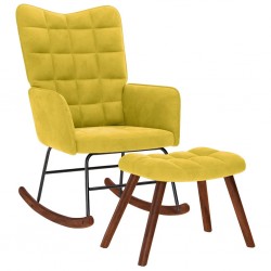 Sonata H Люлеещ се стол с табуретка, жълт кадифе - Градински столове