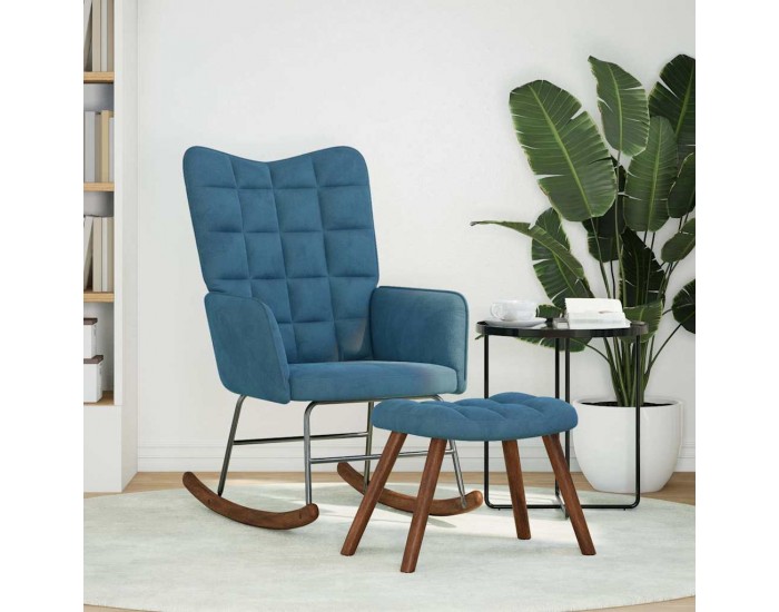 Sonata H Люлеещ се стол с табуретка Синьо кадифе