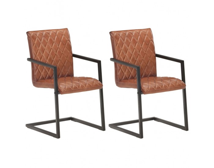 Sonata H Конзолни трапезни столове, 2 бр, кафяви, естествена кожа