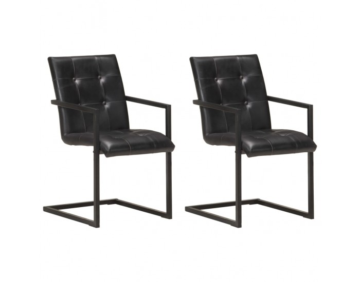 Sonata H Конзолни трапезни столове, 2 бр, черни, естествена кожа