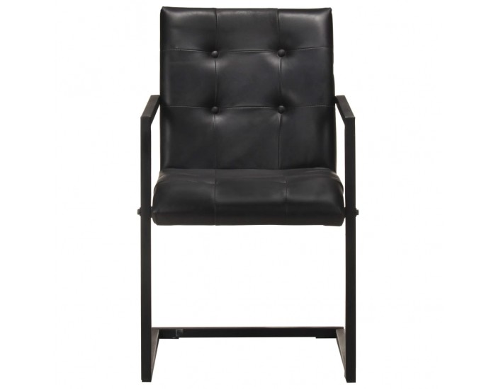 Sonata H Конзолни трапезни столове, 2 бр, черни, естествена кожа