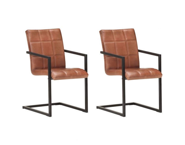 Sonata H Конзолни трапезни столове, 2 бр, кафяви, естествена кожа