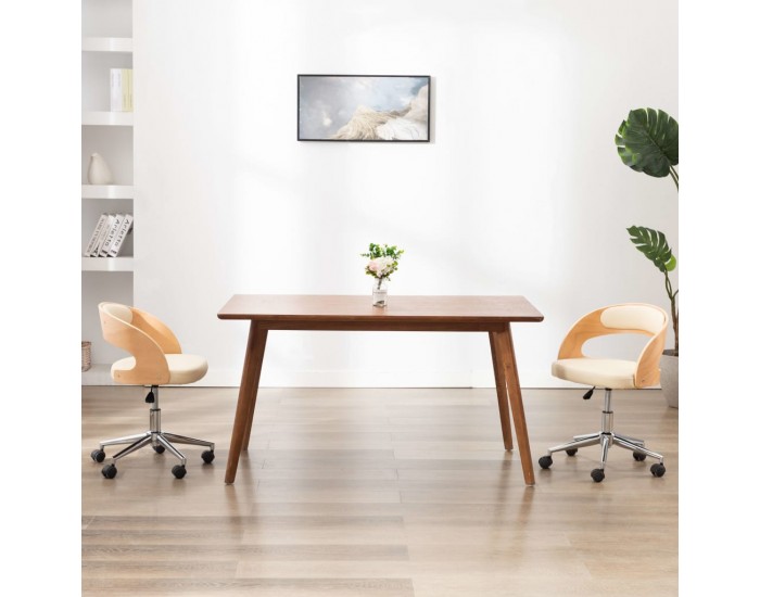 Sonata H Въртящ се трапезен стол, кремав, извито дърво, изкуствена кожа