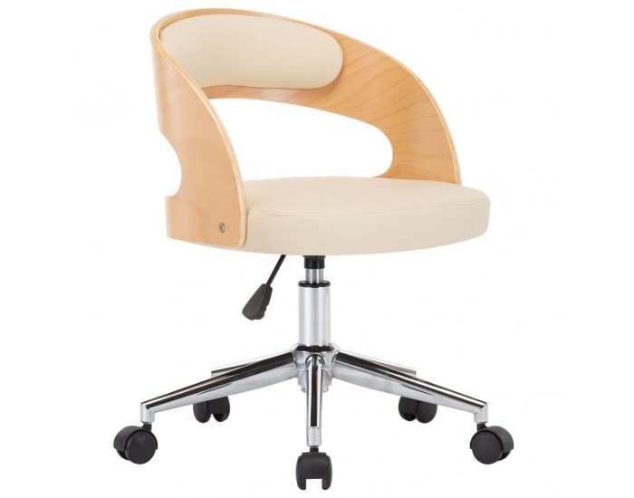 Sonata H Въртящ се трапезен стол, кремав, извито дърво, изкуствена кожа