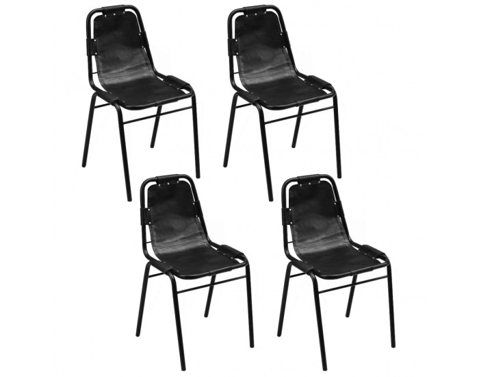 Sonata H Трапезни столове, 4 бр, черни, естествена кожа