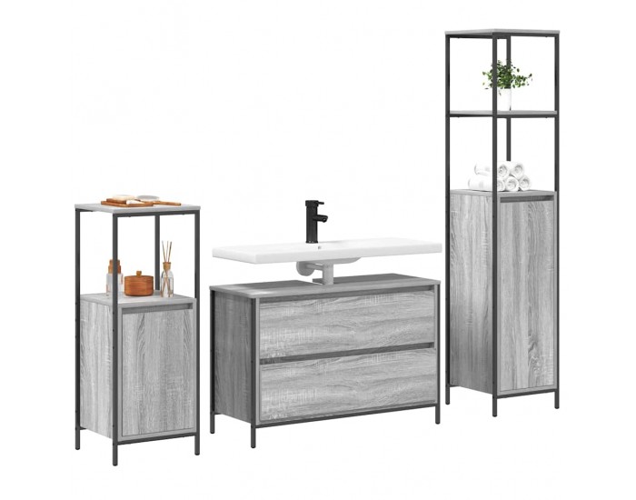 Sonata H Комплект мебели за баня 3 pcs Сив сонома 90 x 34.5 x 60 см