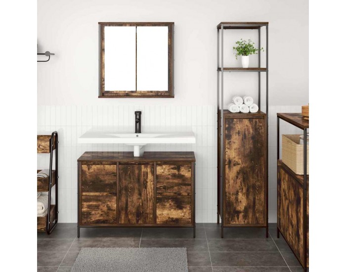 Sonata H Комплект мебели за баня с чекмедже 2 pcs Опушен дъб и черно