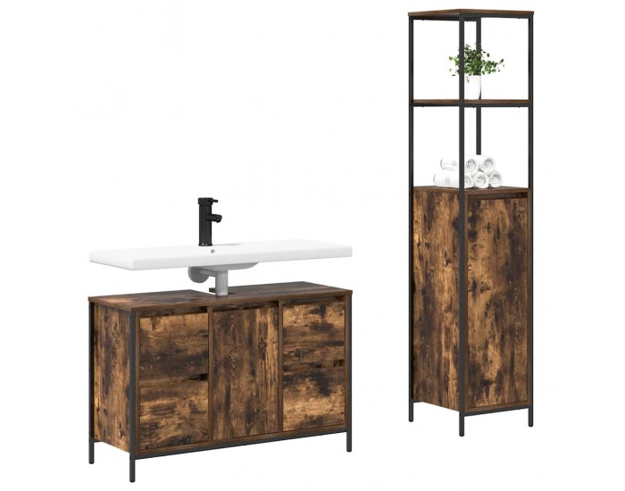 Sonata H Комплект мебели за баня с чекмедже 2 pcs Опушен дъб и черно