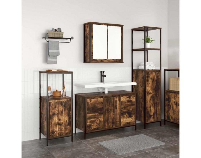 Sonata H Комплект мебели за баня с чекмедже 3 pcs Опушен дъб и черно