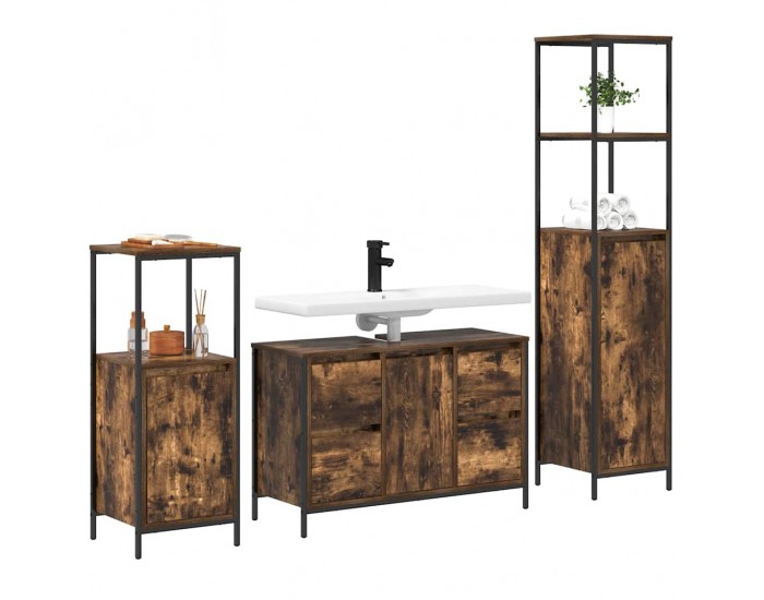 Sonata H Комплект мебели за баня с чекмедже 3 pcs Опушен дъб и черно