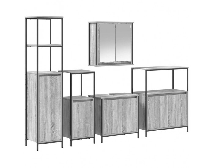 Sonata H Комплект мебели за баня с рафт с врата 5 pcs Сив сонома и Черен
