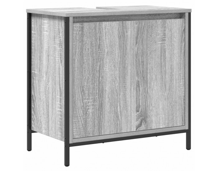 Sonata H Комплект мебели за баня с рафт с врата 5 pcs Сив сонома и Черен