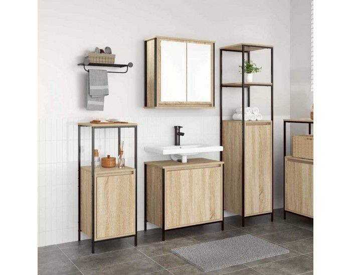 Sonata H Комплект мебели за баня с рафт с врата 3 pcs Сонома дъб и черно