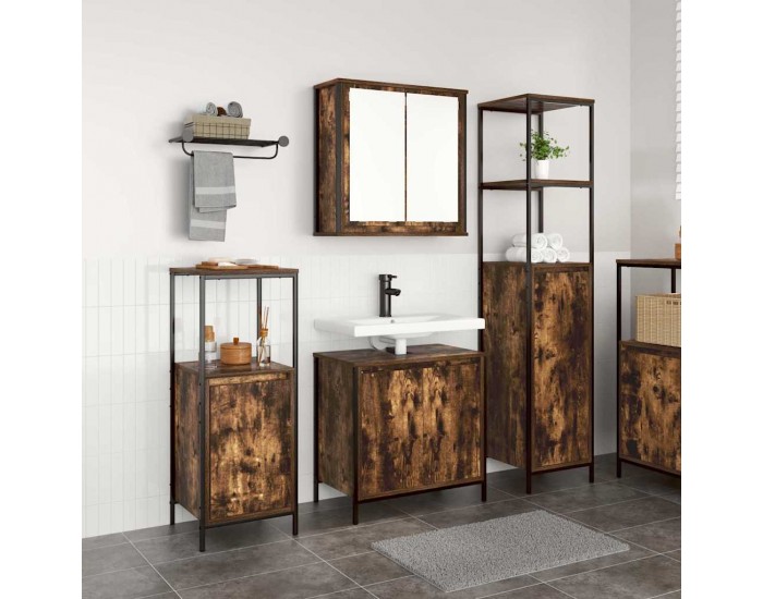 Sonata H Комплект мебели за баня с рафт с врата 3 pcs Опушен дъб и черно